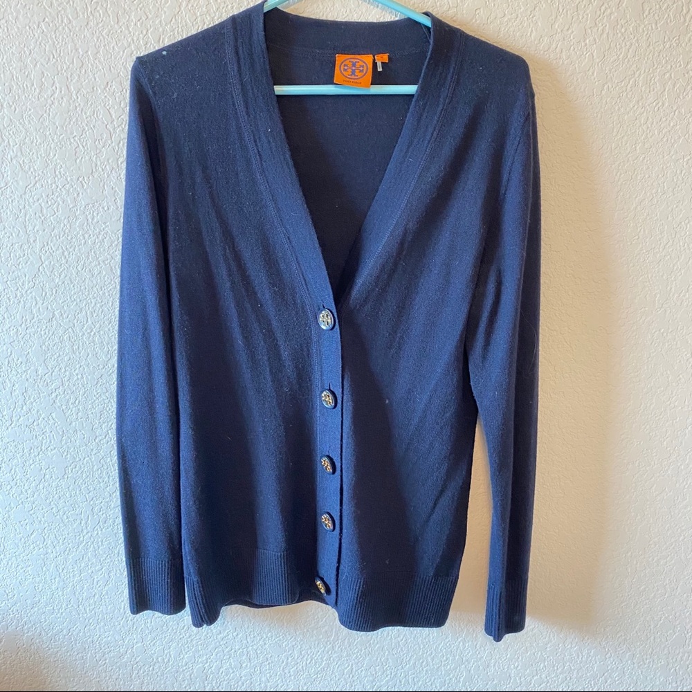 💗 TORY BURCH Navy Logo Button Cardigan